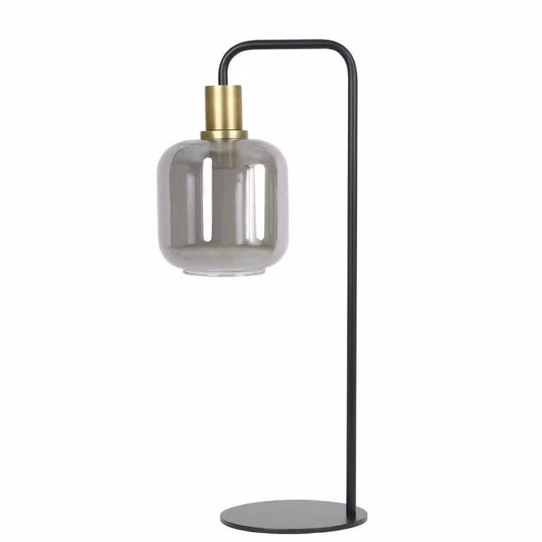 Light & Living Tafellamp Lekar Antiek Brons en Smoke Glas B: 27 cm, D: 18 cm, H: 58 cm