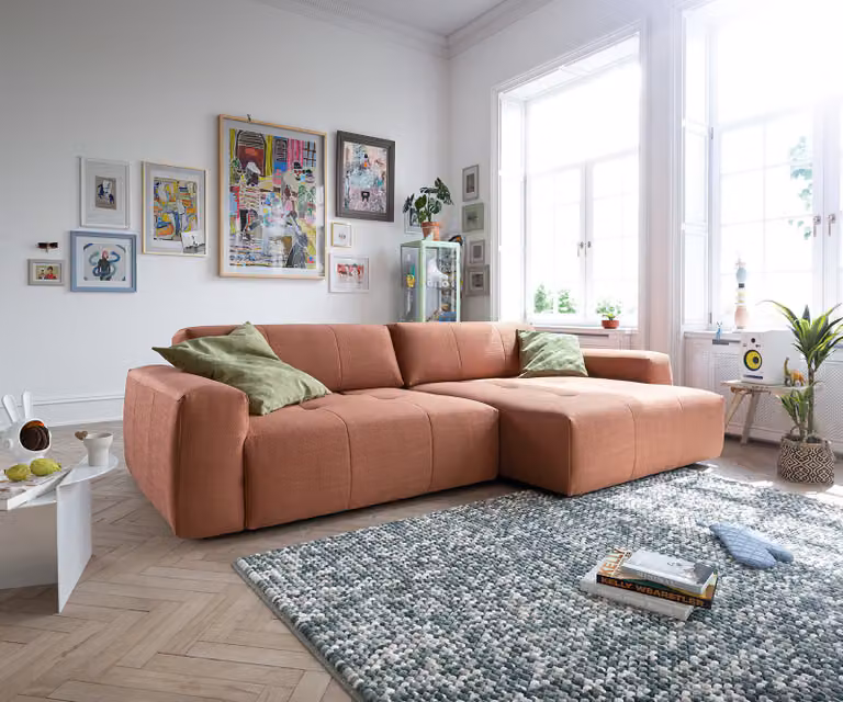 DELIFE Lazaro Hoekbank met Ottoman, Oranje, B/D/H: 300 x 160 x 77 cm