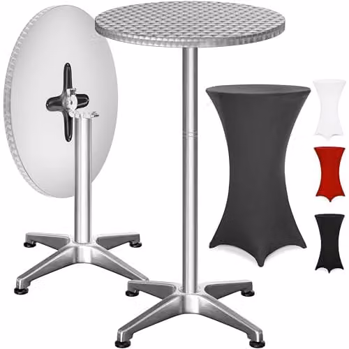 Casaria Statafel met Tafelrok, Klapbaar en Hoogte Verstelbaar, Antraciet, Rond Ø60 cm, Hoogte: 70-115 cm