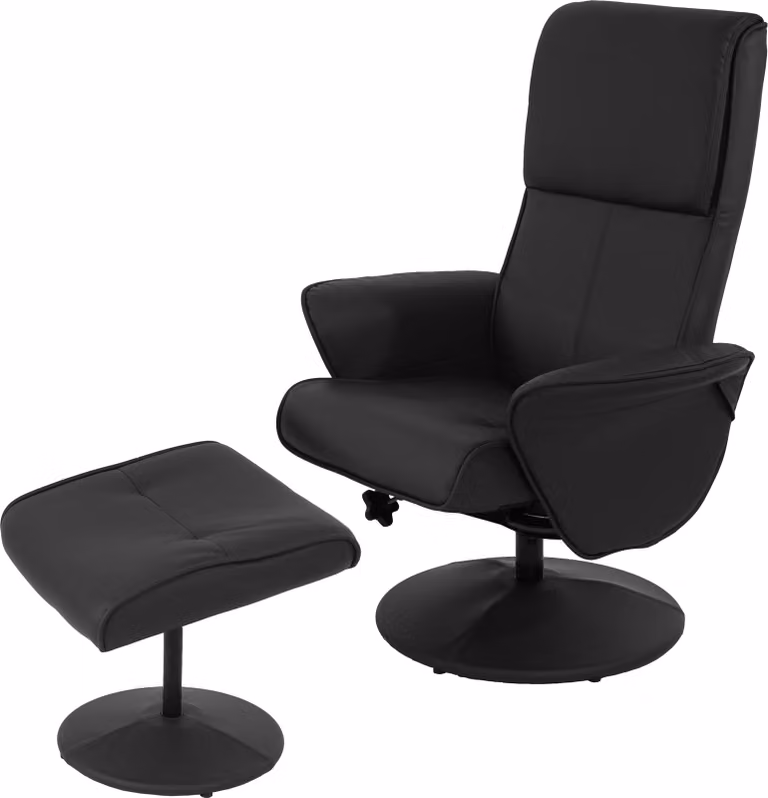 Mendler Relaxfauteuil Helsinki met voetenbankje, zwart kunstleer