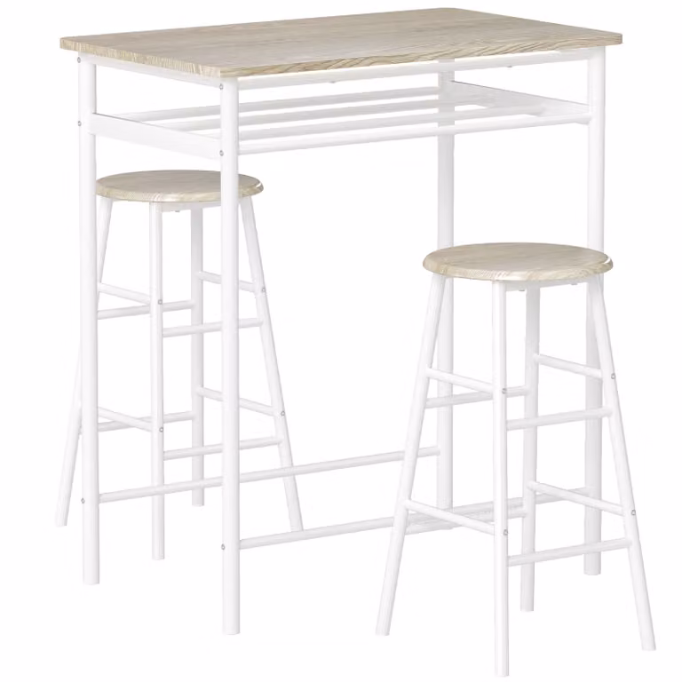 HOMCOM 3-delige barset in industriële stijl met tafel en twee krukken, wit eik, B/D/H: 80 x 50 x 90 cm