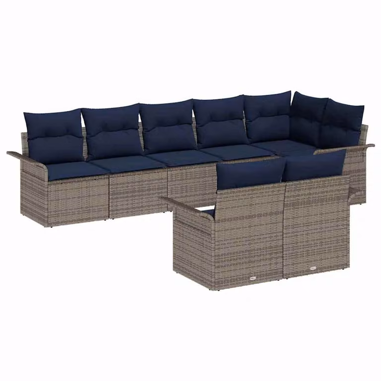 vidaXL Tuinbank Set van 8 stuks - Grijs Polyration - Moderne L-vormige Loungebank voor Tuin of Terras