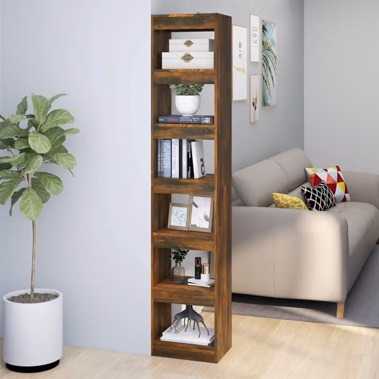 Boekenkast Gerookt Eiken - Staande Boekenrek en Kamerverdeler - B/D/H: 40 x 30 x 198 cm