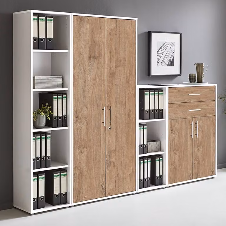 home24 Kastenset 4-delig C wit/Sanremo eikenhout look B: 85 cm, H: 186 cm, D: 33 cm