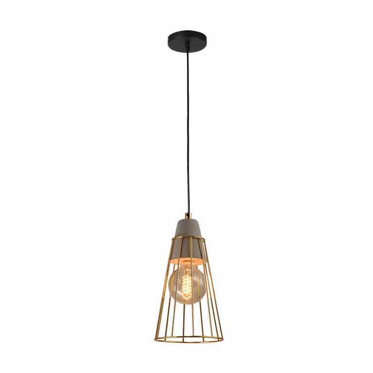 QUVIO Hanglamp industrieel - Beton met kegelvormige kooi - Diameter: 14 cm