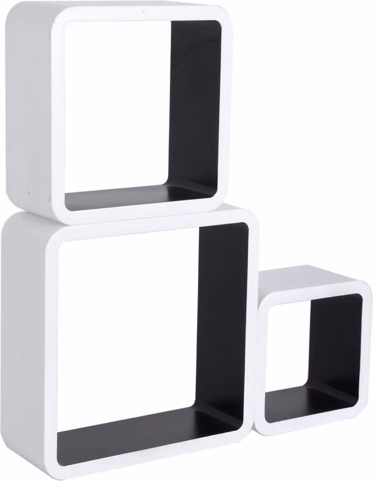 Bolt Edge Cube Wandplank - Zwevend - Zwart - Set van 3 - Hout MDF