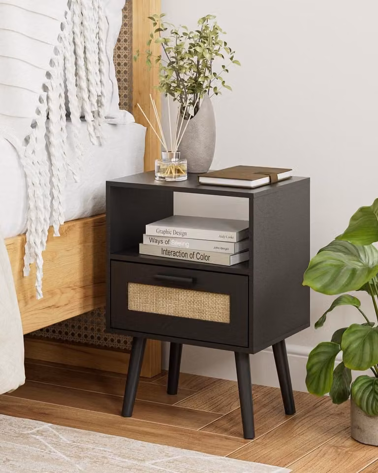 Boho Nachtkastje met Lade en Open Plank voor Slaapkamer of Woonkamer