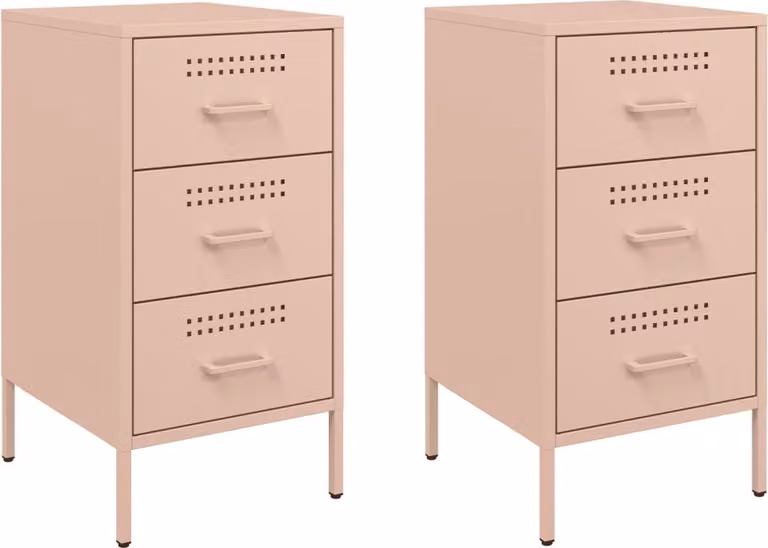 vidaXL Nachtkastjes 2 stuks - Staal - Roze - B/D/H: 36 x 39 x 68 cm