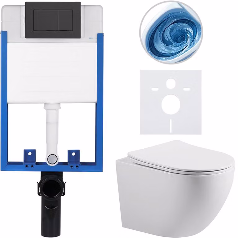 CERANO Complete inbouwtoiletset Lite/Cesso - Wit glanzend met mat zwarte Classic toiletknop - 49 x 36 cm