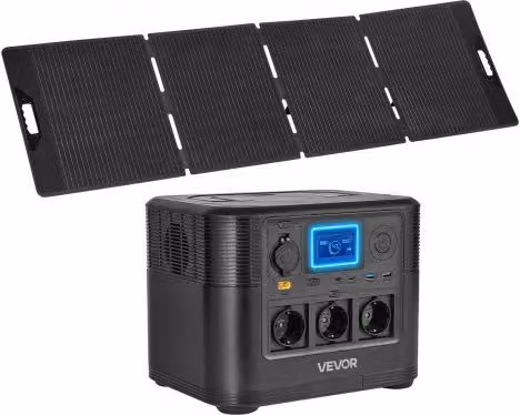VEVOR Draagbaar stroomstation met 200W zonnepaneel, 1800W zonnegenerator en 1008Wh LiFePO4-accu met 9 uitgangen