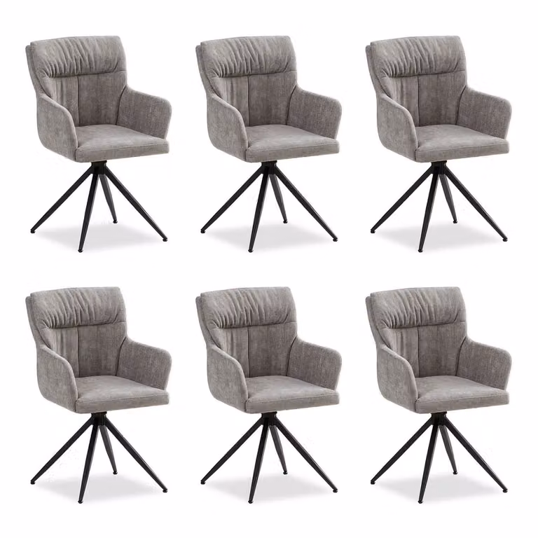 Homestyle4u Set van 6 moderne draaibare eetkamerstoelen met armleuningen, grijs linnen