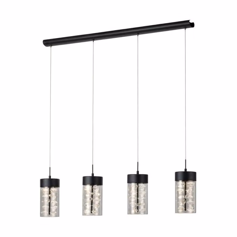 Eglo Cabezola moderne hanglamp voor de eetkamer met transparant en zwart glas en metaal