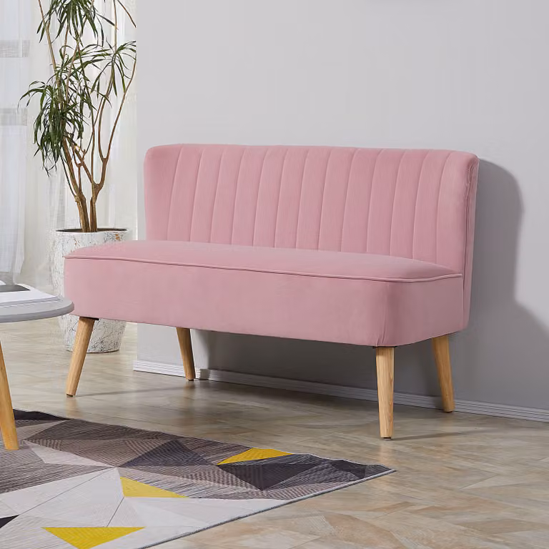 HOMCOM 2-Zitsbank Moderne Gestoffeerde Lounge Sofa voor Woonkamer, Roze, B/D/H: 138 x 73 x 82 cm