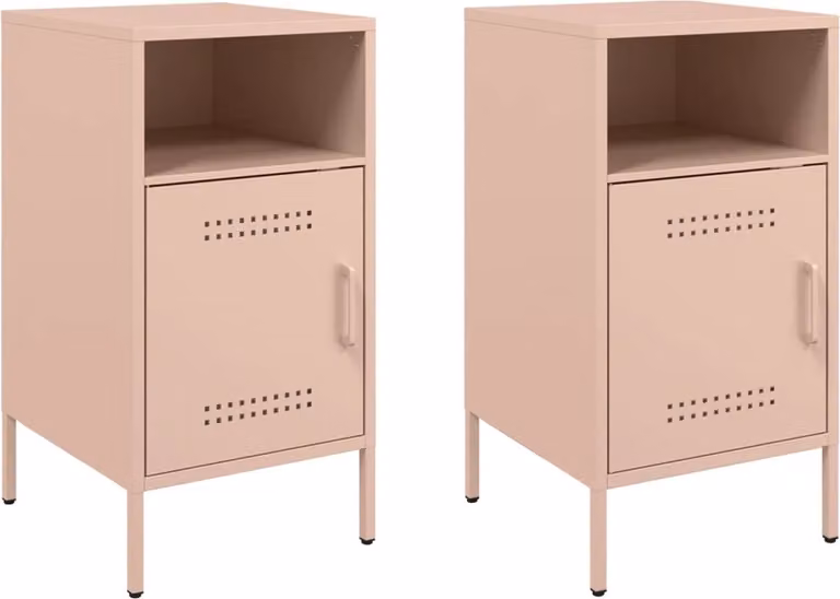 vidaXL Nachtkastjes 2 stuks - Roze - Staal - B/D/H: 36 x 39 x 68 cm