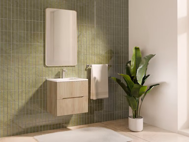 ORISO Zwevend geribbeld badkamermeubel met inbouwwastafel - Licht naturel - 60 cm