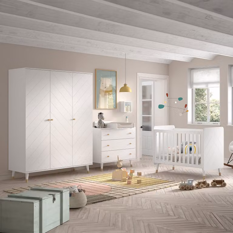 home24 Babykamerset 3-delig wit met bedframe, ladekast en kledingkast