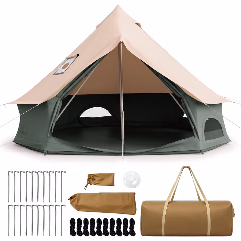Costway Koepeltent met Ovenopening voor 2-4 Personen, Beige en Groen, 310 cm