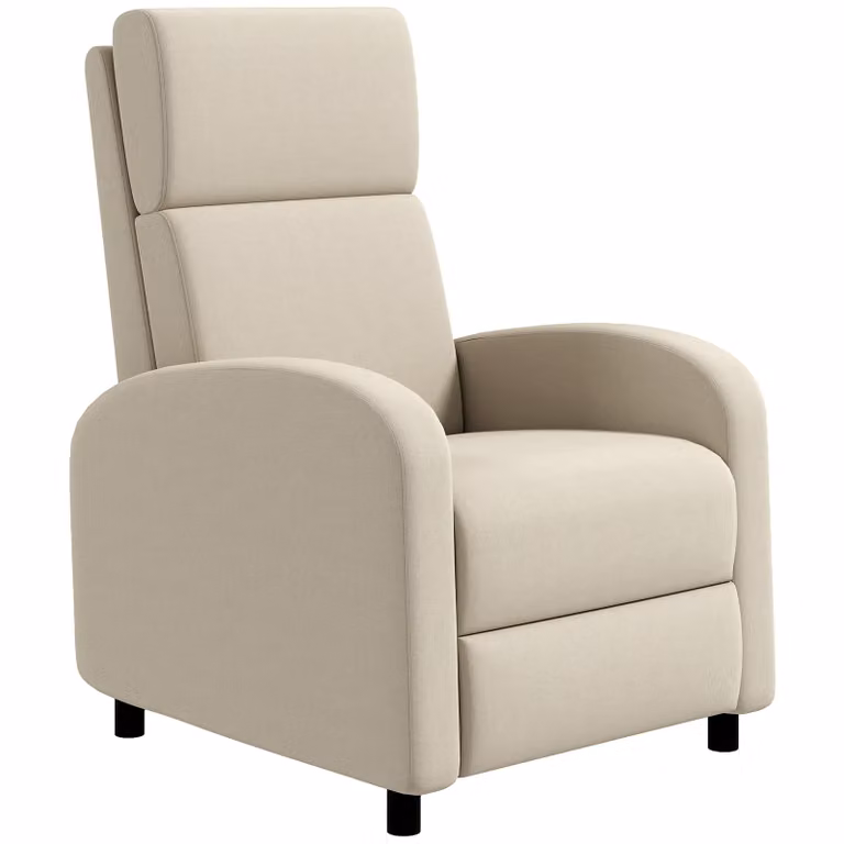 HOMCOM Relaxfauteuil Televisiestoel met uitklapbare voetensteun, kantelbaar tot 160 graden, Crème, B/D/H: 64 x 86 x 102 cm