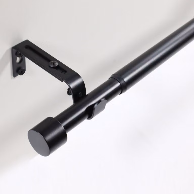 Flexa Uittrekbare gordijnstang met eindstuk en kap, zwart mat, geschikt voor 16/19mm gordijnen, lengte: 120-210 cm