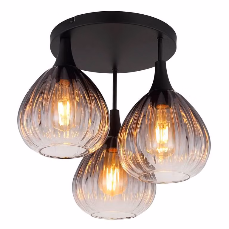 Globo Olsen Plafondlamp 3-lichts Zwart/Transparant Ø 44 cm