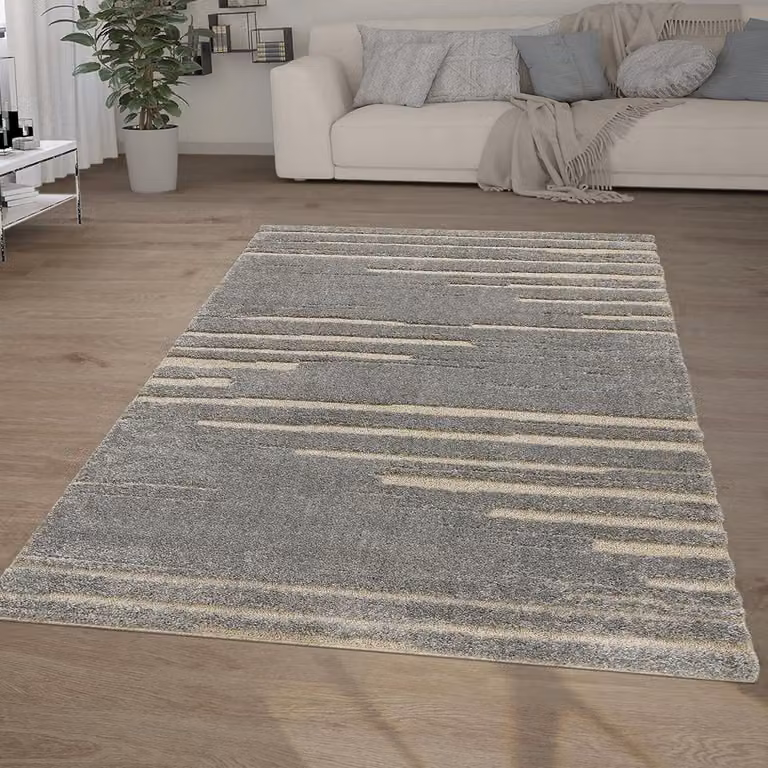 Hoogpolig Shaggy Vloerkleed met 3D Ethno Boho Look in Grijs - 160 x 220 cm