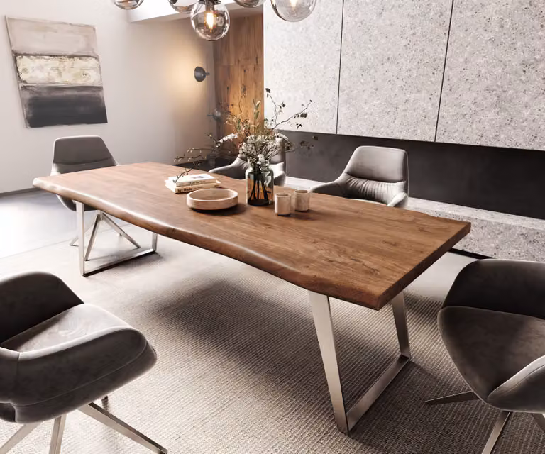 DELIFE Eettafel Edge Live-Edge Acacia Bruin en Zilver RVS B/D/H: 260 x 100 x 76,5 cm