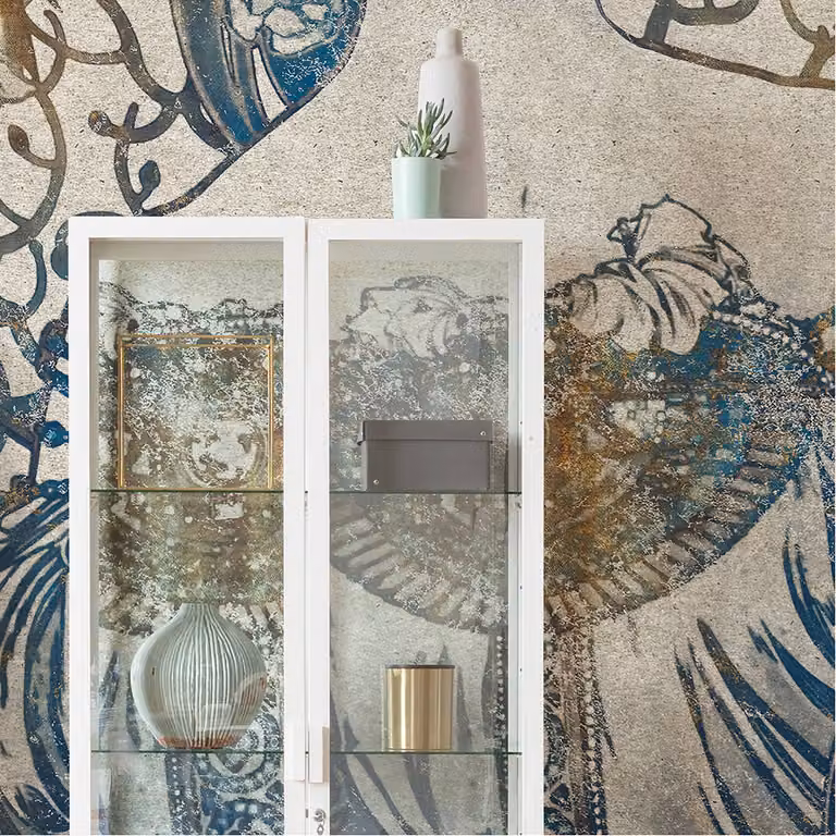 home24 Fotobehang Porcelaine Abstract Mural, Multicolour/Blauw, B: 300 cm, H: 280 cm