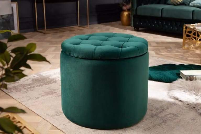 Modern Baroque kruk met opbergfunctie in donkergroen fluweel, Hoogte: 50 cm