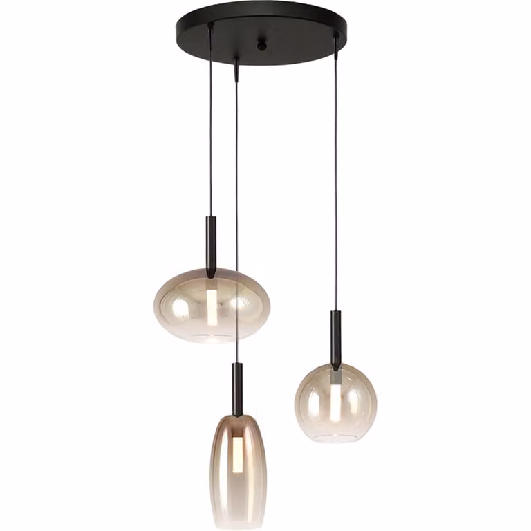 Masterlight Lido hanglamp met 3 transparante gold/brass glazen