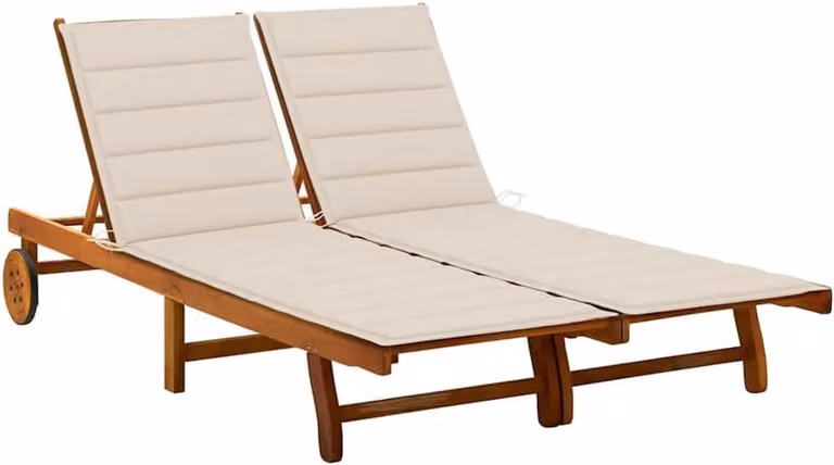 Verstelbaar ligbed met wielen van acaciahout in beige, B/D/H: 200 x 123 x 85 cm