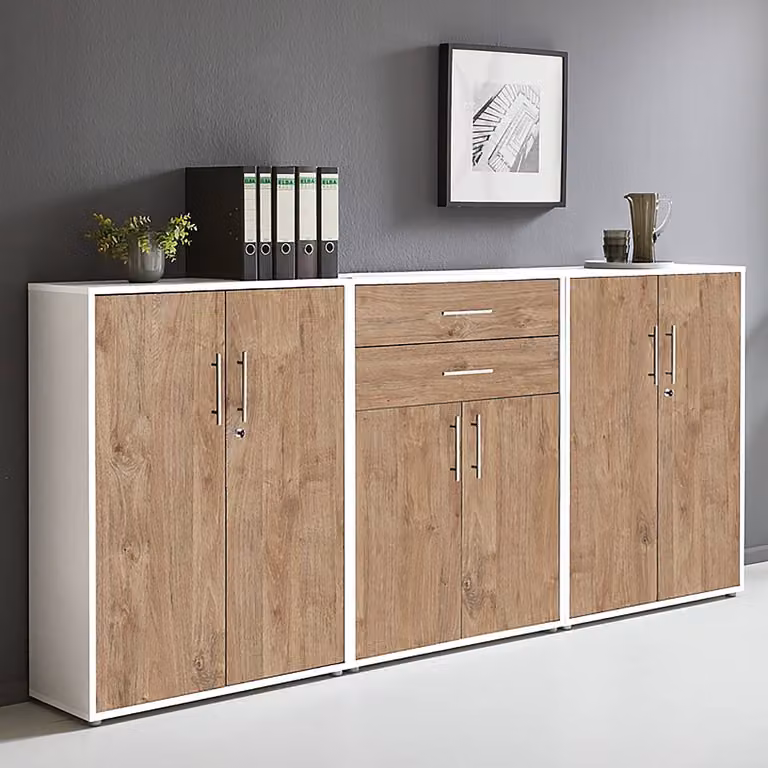 home24 Kastenset 3-delig Sanremo wit/eikenhouten look B: 114 cm, H: 85 cm, D: 33 cm
