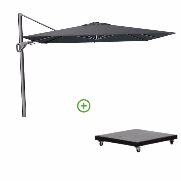 Nexus T² zweefparasol met premium doek en Monza parasolvoet 90kg - Faded Black - B/D/H: 300 x 300 cm