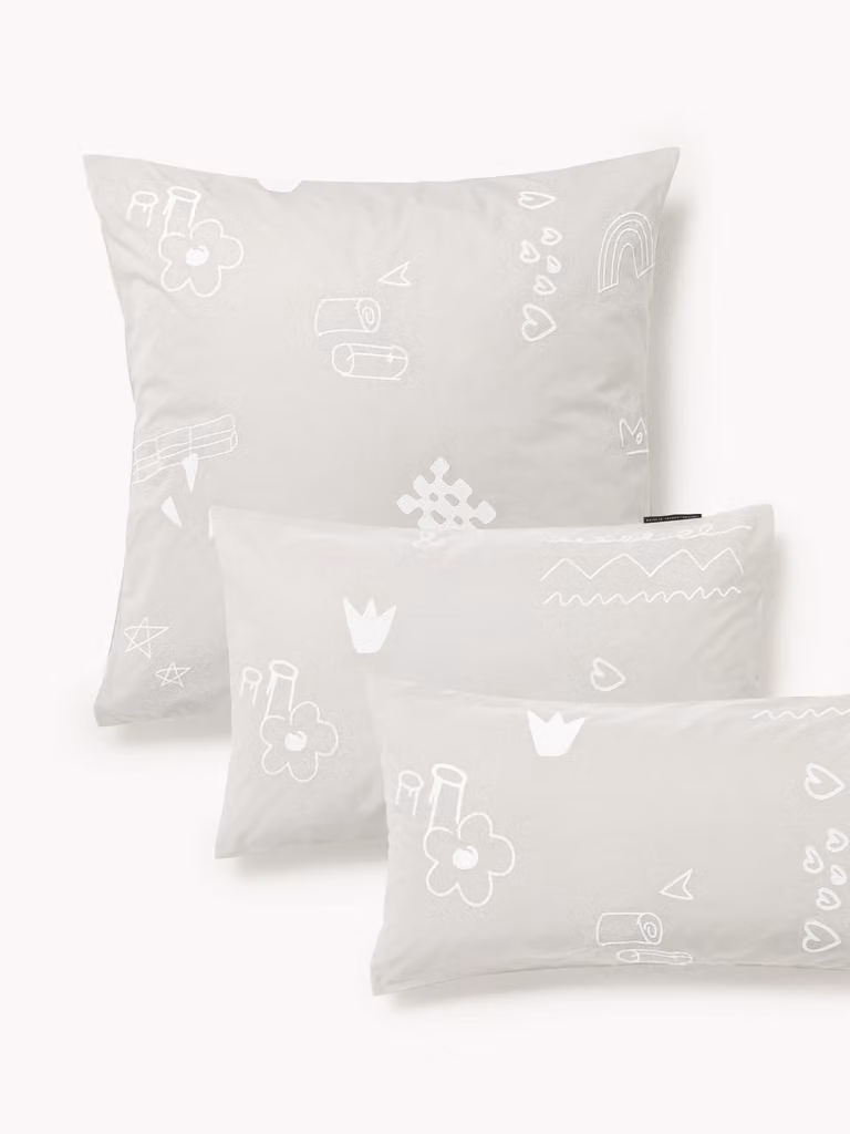 Westwing Collection Katoenen kussenhoes Jouy met geborduurd patroon 40 x 80 cm