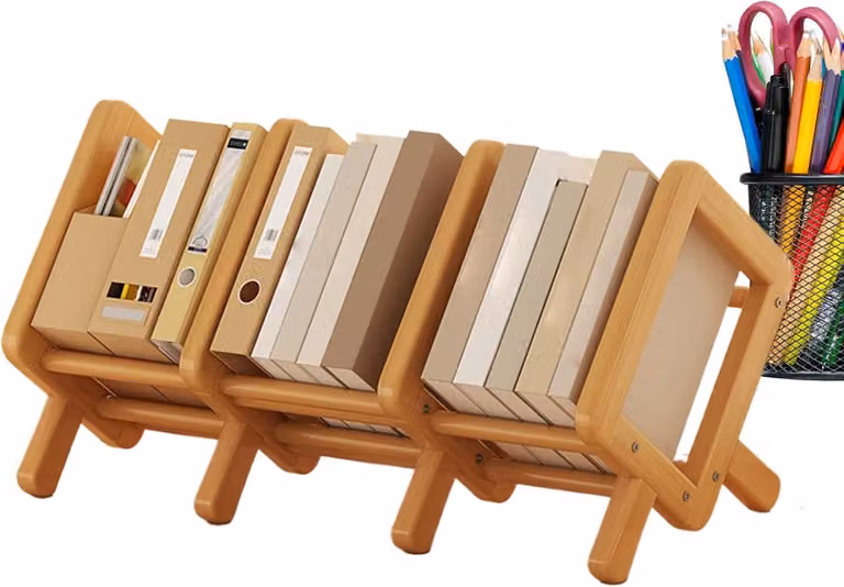 Uittrekbaar houten boekenrek voor je bureau, ruimtebesparend ontwerp, 35-68 cm, houtkleur