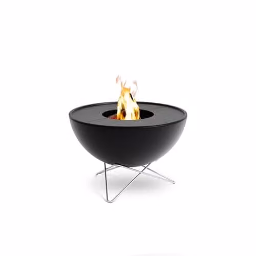 Höfats Bowl 57 Plancha Set Rookarme Verbranding - Zwarte Geëmailleerde Stalen Vuurkorf en Grill met 2 Grillplaten, Ø 57 cm