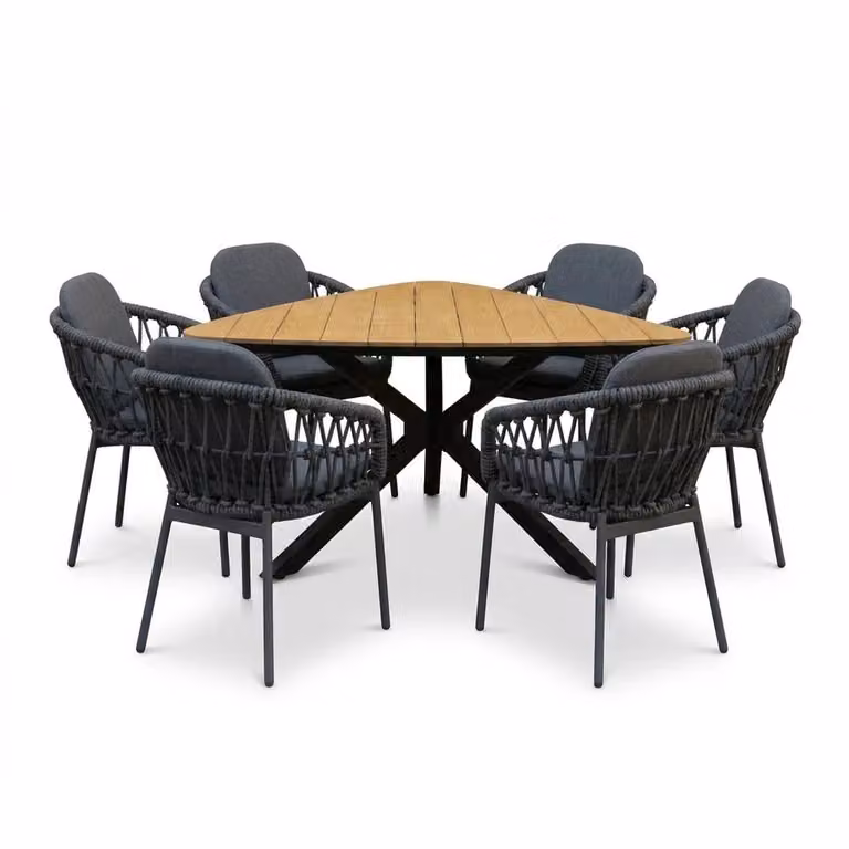 LUX outdoor living Corsica/Femke antraciet dining tuinset voor 6 personen van polywood en touw, Breedte: 158 cm