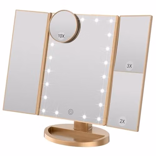 WEILY Verlichte Make-up Spiegel met 21 LED-lampen en 2x/3x Vergroting, Goud