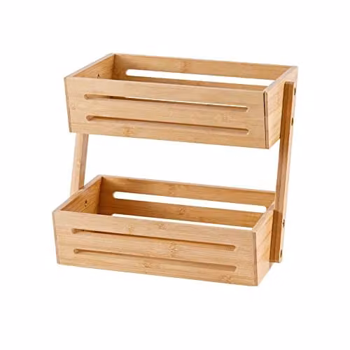 Decopatent 2-laagse fruitschaal van bamboehout - Staande fruitmand etagere - B/D/H: 32 x 19,5 x 23 cm