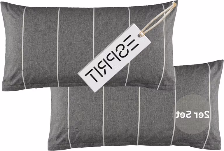Esprit Set van 2 premium katoenen hoofdkussenslopen met geborduurd logo, antraciet, 40 x 80 cm
