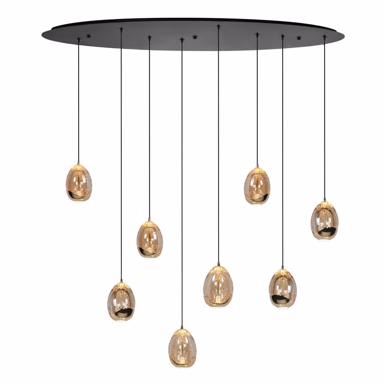 Highlight Golden Egg Hanglamp ovaal 8-lichts amber zwart goud/messing