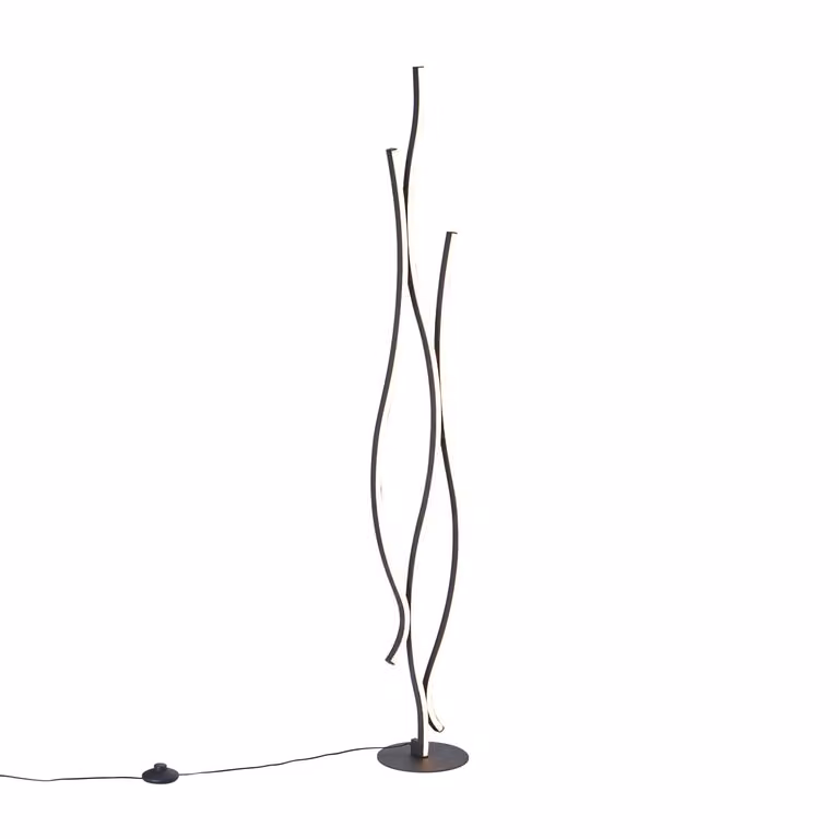 Qazqa Design vloerlamp zwart met dimbare LED en boogvorm voor woonkamer of home office