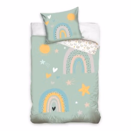 MTOnlinehandel Kinderbeddengoedset Regenboog, Zon en Sterren, 100% Katoen, Dekbedovertrek 135 x 200 cm en Kussensloop 80 x 80 cm