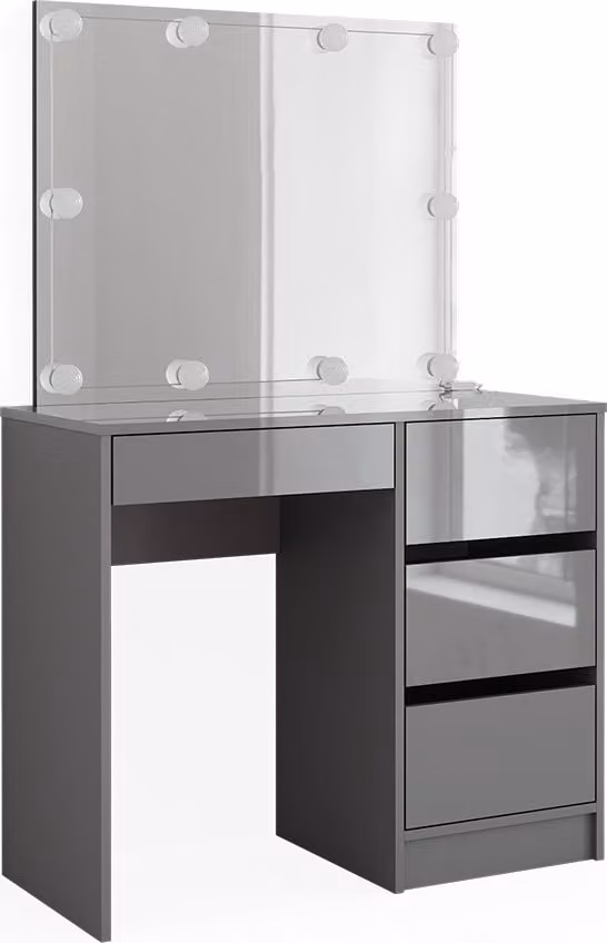 Vicco Kaptafel set Sherry Grijs met spiegel, LED-lichtslinger en kruk, Breedte: 90 cm