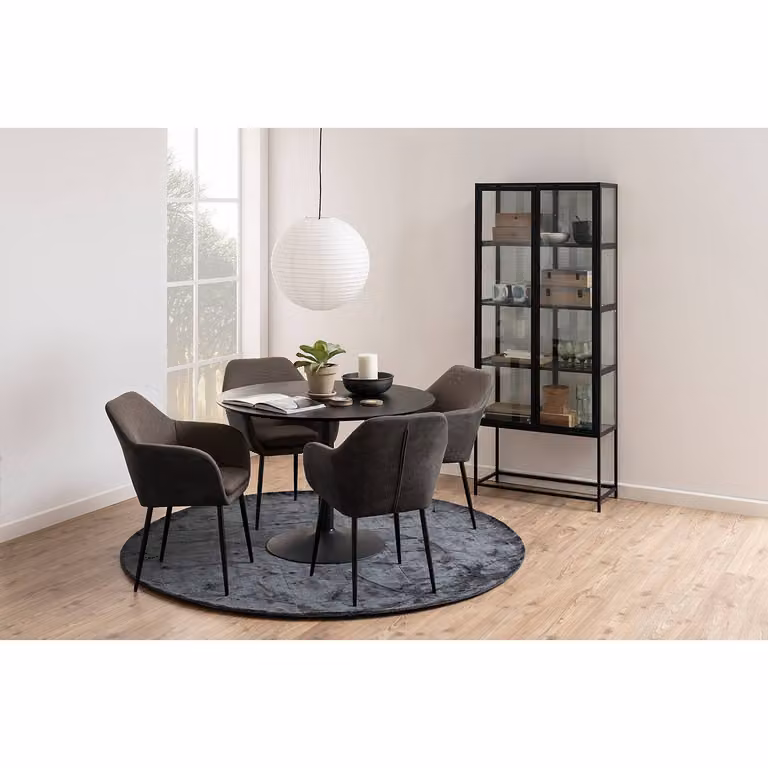 home24 Vitrinekast met glazen deuren en metalen details, zwart, Hoogte: 186 cm