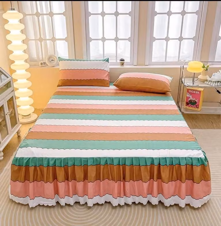 Gestreept hoeslaken van polyester voor volwassenen - Kleurrijk - 120 x 200 cm