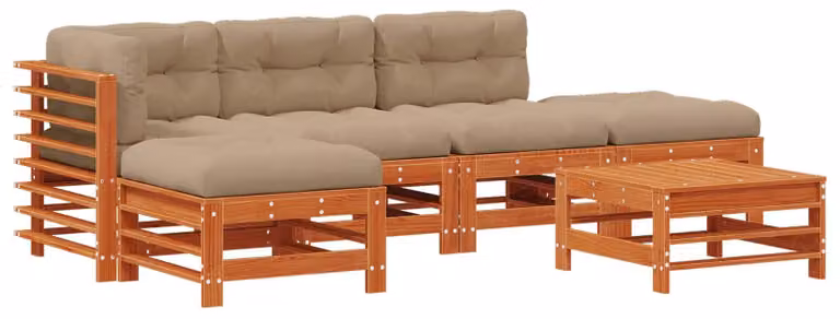 vidaXL Tuin loungeset van 6 stuks, wasbruin, massief grenenhout