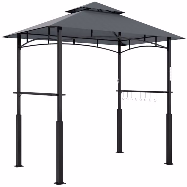 Outsunny Grillpaviljoen met kruidenplanken en LED-verlichting, grijs, B: 148 cm, H: 248 cm, D: 243 cm