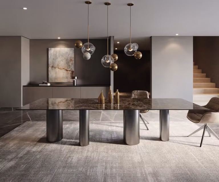 DELIFE Eettafel Edge Keramiek Emperador Extra Lucidato Donkerbruin B: 300 cm, D: 100 cm, H: 75 cm met Grafiet RVS Pilaren