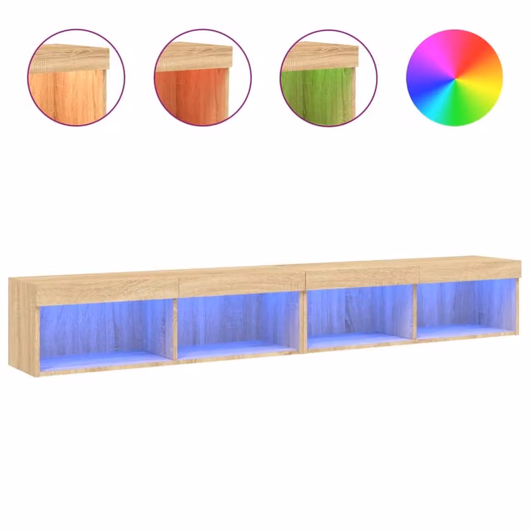 DKD HOME DECOR Set van 2 moderne TV-meubels met LED-verlichting in Sonoma-eikenhout, B/D/H: 100 x 30 x 30 cm