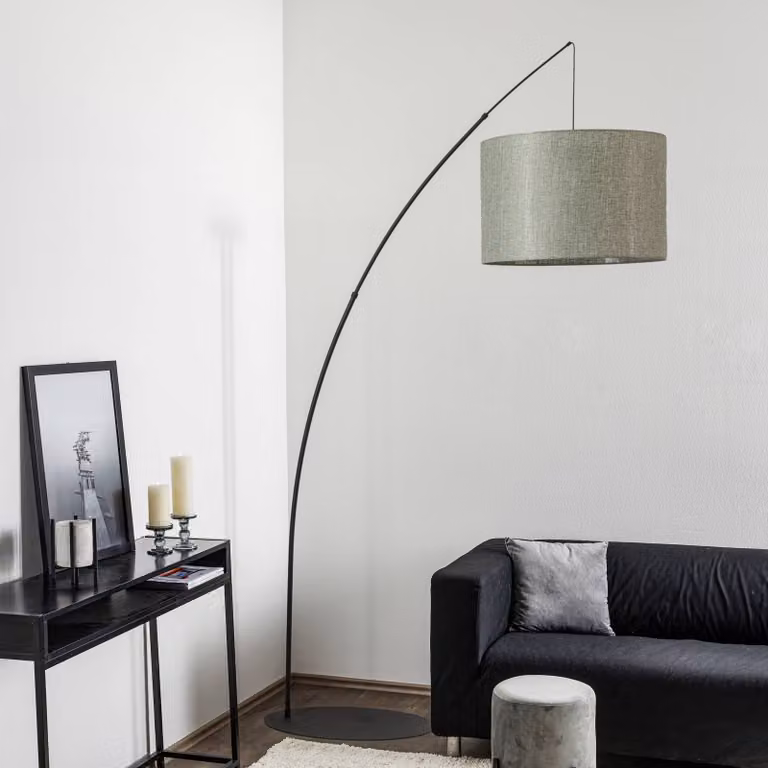 TK Lighting Moby Booglamp - Groen - Moderne Vloerlamp van Metaal en Textiel